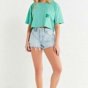 Truly Madly Deeply Crop Clover Top Size S Short Sleeve Cotton Green EUC B27